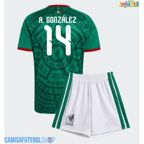 Camisa de time de futebol México Armando Gonzalez #14 Replicas 1º Equipamento Infantil Mundo 2026 Manga Curta (+ Calças curtas)